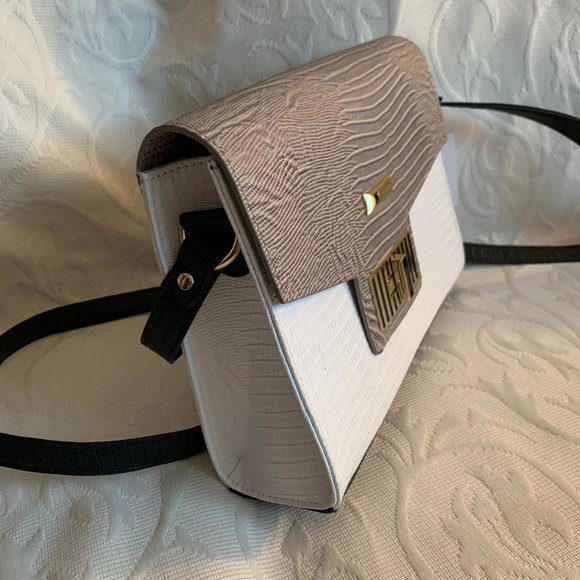 Beautiful Joanel White/Taupe Vegan Leather Embossed Handbag - Picture 9 of 13